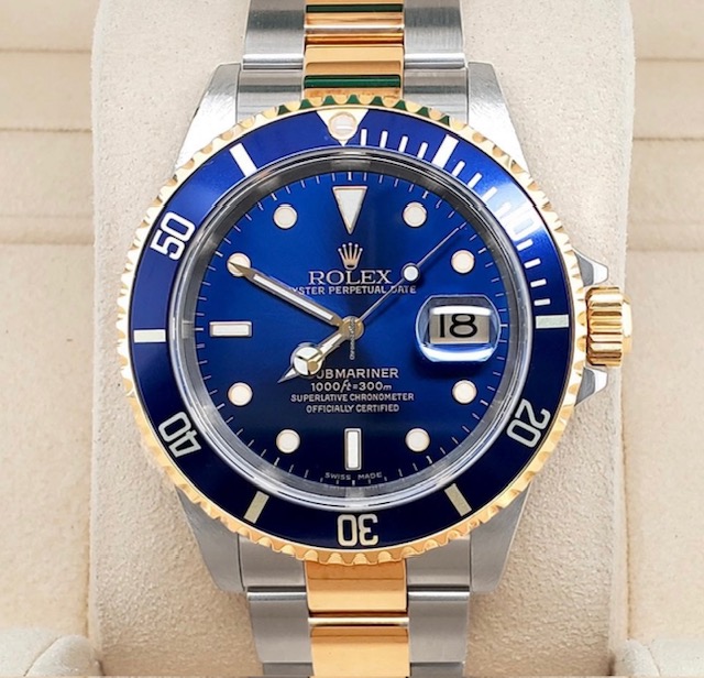 ROLEX BLUESY SUBMARINER REHAUT BOX AND PAPERS