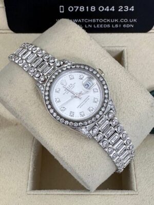 ROLEX DIAMOND DATEJUST CUSTOM LADIES WHITE GOLD , 69179 FULL SET