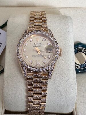 ROLEX DIAMOND DATEJUST CUSTOM LADIES GOLD , 69178 FULL SET