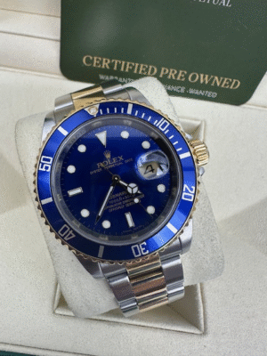 ROLEX BLUESY SUBMARINER REHAUT BOX AND PAPERS