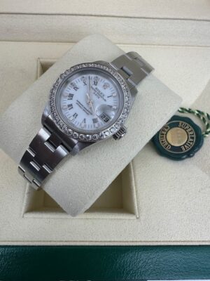 LADIES  26MM CUSTOM DATE STEEL STONE SET
