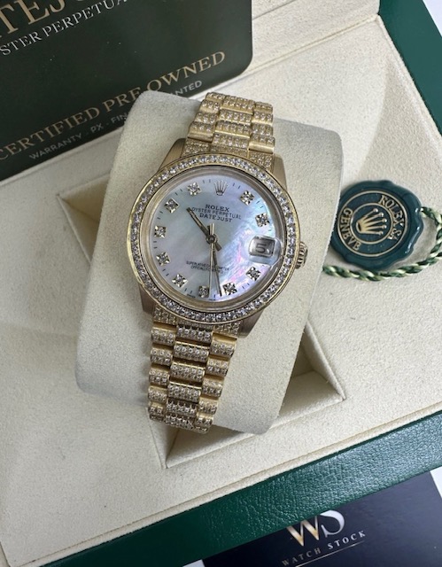18K DATEJUST 31MM FULLY DIAMOND BOX AND PAPERS