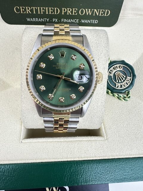 DATEJUST OLIVE 16233 36MM BOX AND PAPERS