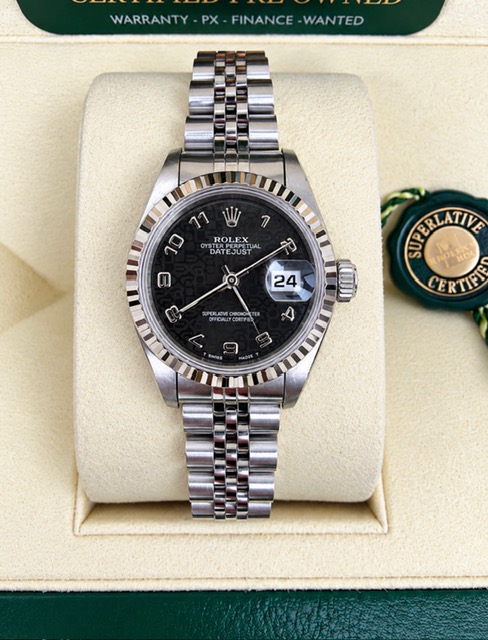 LADIES 26MM DATEJUST STEEL BOX AND CERTIFICATES