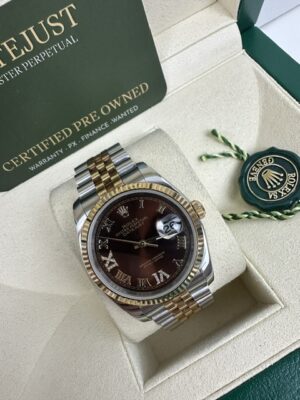 CHOCOLATE DATEJUST 116233 36MM BOX AND PAPERWORK